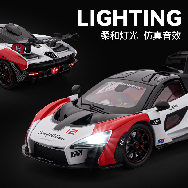 1:24 Senna Sai Road Edition Modelo de simulación de coche de aleación con sonido y luz para devolver juguetes de regalo para niños al por mayor transfronterizo