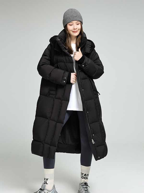 平湖羽绒服女加厚保暖2025冬季新款过膝长款连帽宽松90鸭绒高品质|undefined