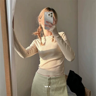 【现货】春季新品韩国东大门蝴蝶结螺纹针织长袖T恤TS15968