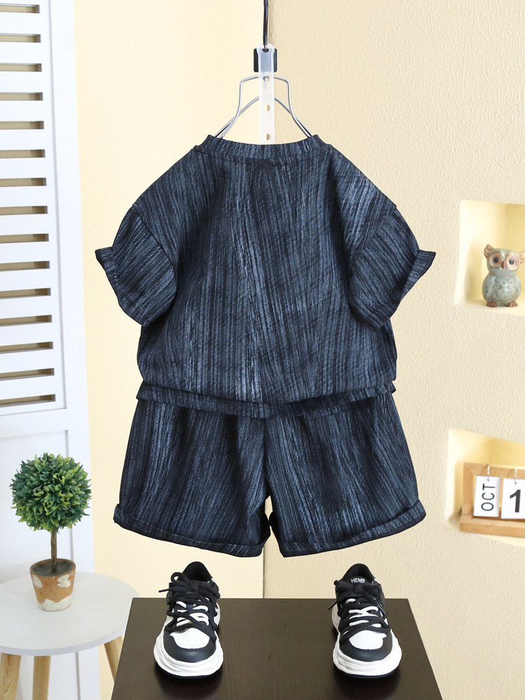 7989 traje de manga corta para niños verano 2025 nuevos pantalones cortos de media manga para bebés de dos piezas ropa fina de verano para niños