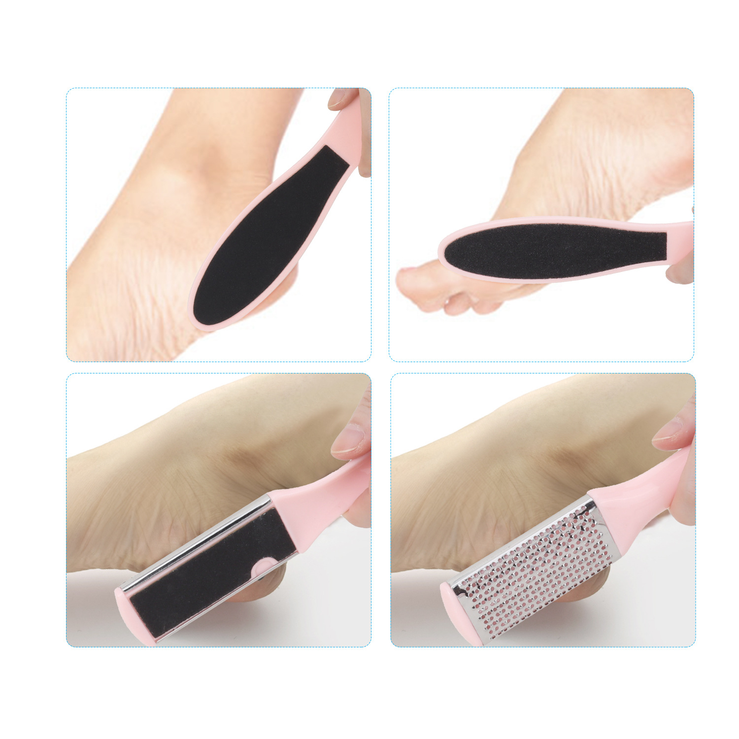 Conjunto de herramientas de pedicura rosa de 8 piezas de archivo de acero inoxidable para eliminar la piel muerta y el callo para el cuidado de los pies.