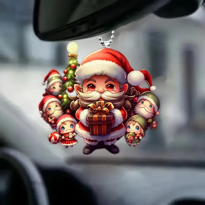 Navidad Santa Claus colgante transfronterizo nuevo acrílico plano colgante espejo retrovisor colgante joyas de fiesta image 3