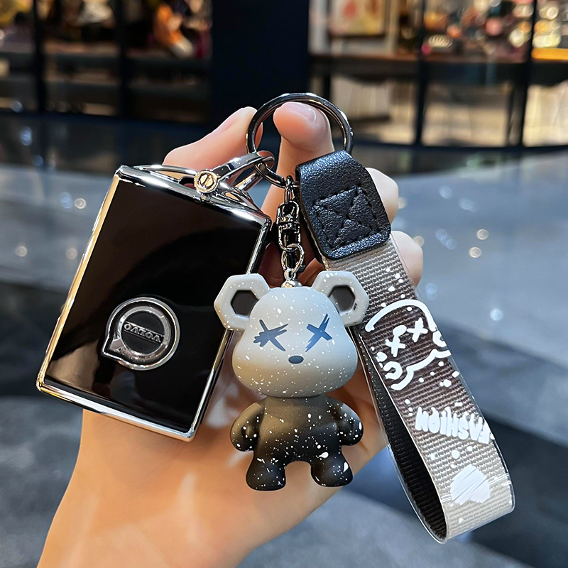 볼보 C-스마트 3 키 [싱글 쉘 블랙] + 회색 폭력 곰 펜던트