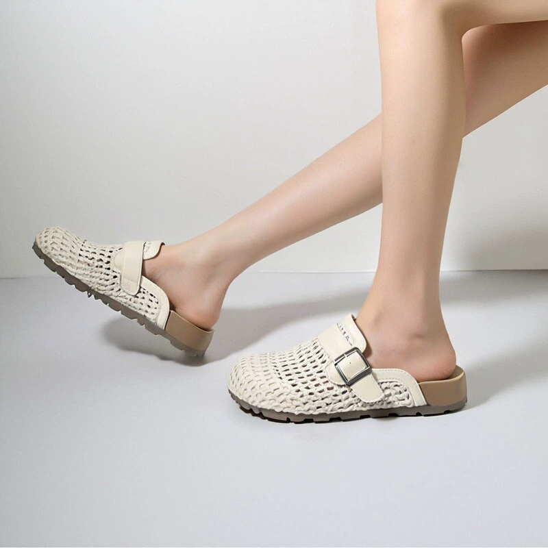 Женские летние сандалии Birkenstock 2025 года, из натуральной кожи, плетеные, с вырезами, дышащие, на низком ходу, с открытым носком.