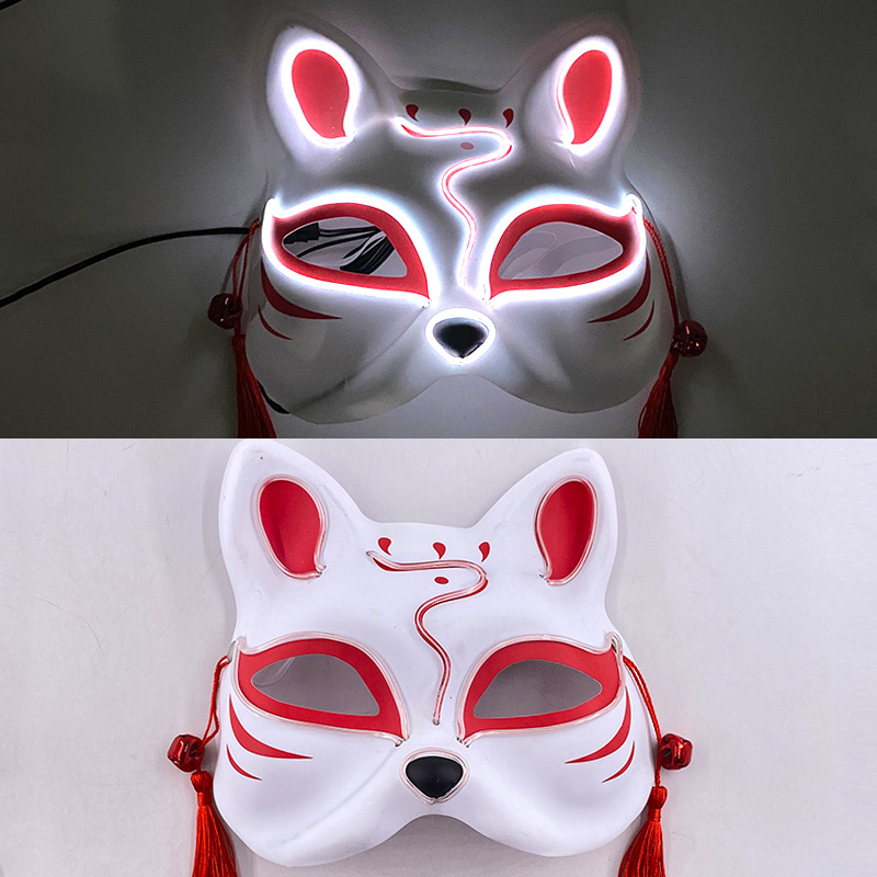 Luminoso LED máscara de zorro japonés máscara rave traje anime media cara gato máscara fiesta esquina