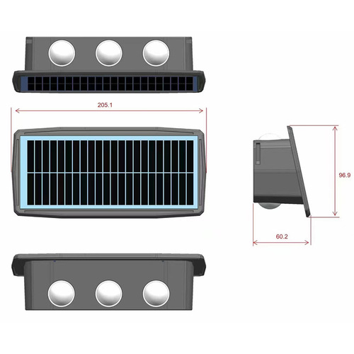 Cross-border supply solar wall lamp villa courtyard doorpost wall lamp outdoor waterproof wall washer lamp upper and lower double head spotlight