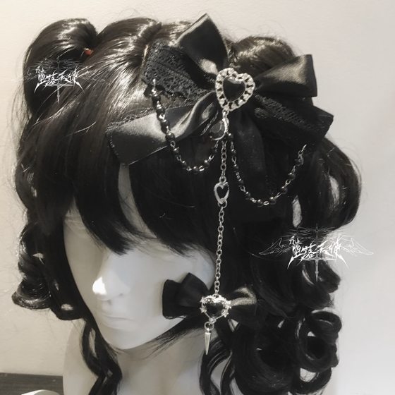 Fallen Angel | Original Mine Lovely Lace Bow Chain Gothic Subculture Rhinestone Hair Accessories Side Clip