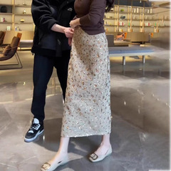 2025新型のシフォン春秋服の新型のスパンコールの中で長いスカートのまっすぐな筒の半身のスカートの婦人服の小さい香風の1歩のスカート