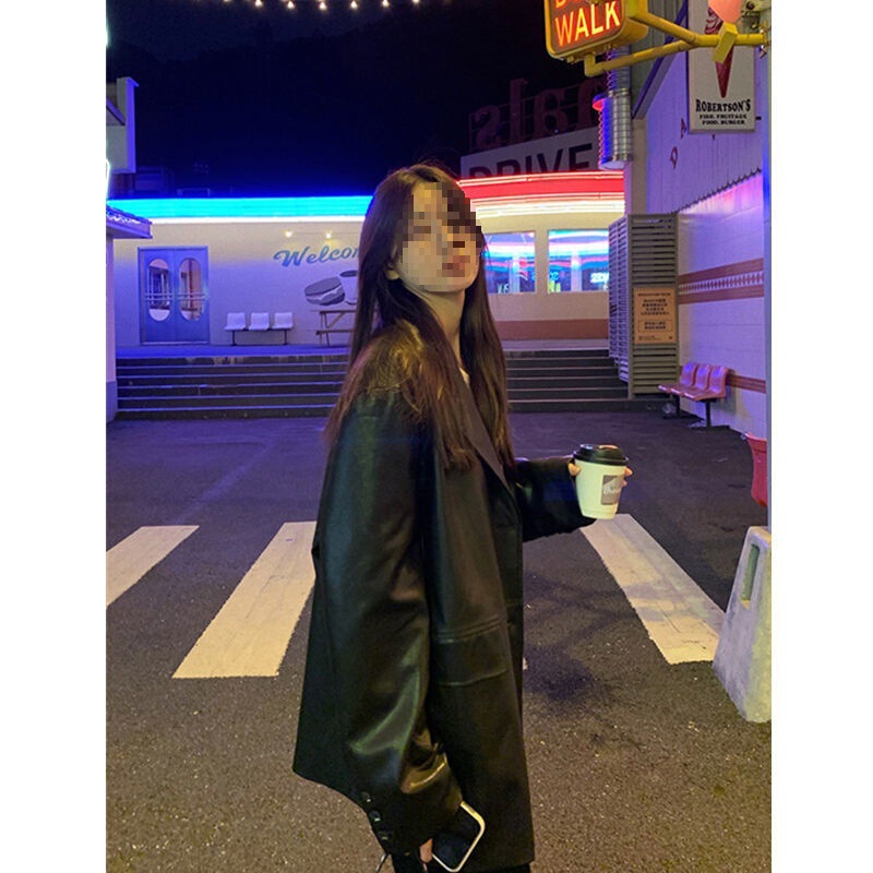 Loose Korean-style Casual All-match oversize Cool Fashion Design Retro PU Leather Suit Jacket for Women Loose Korean-style Casual All-match oversize Cool Fashion Design Retro PU Leather Suit Jacket for Women
