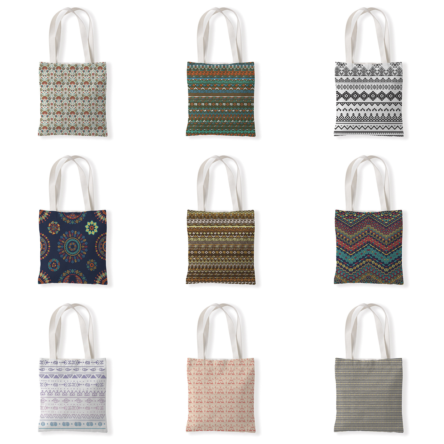 几何条纹印花手提时尚单肩购物袋休闲零钱袋文艺手提帆布袋