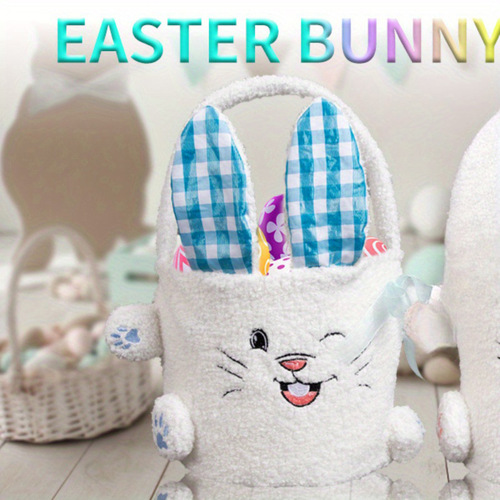 Easter Basket Rabbit Candy Bag Plush Soft and Glutinous Storage Basket Cartoon Children's Storage Bucket Easter Decoration
