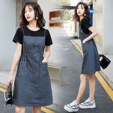 金步康洋气别致拼接牛仔连衣裙女假两件薄2025夏季新款气质条纹背