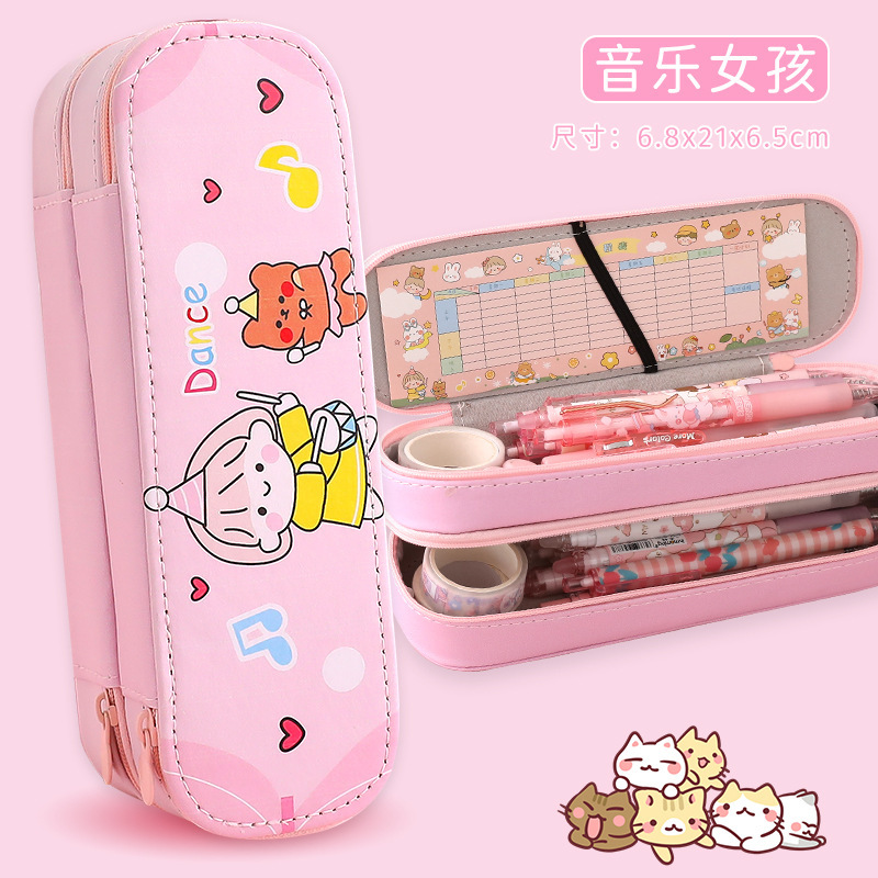 Estuche de lápices de gran capacidad de dibujos animados lindo de tres capas de alto aspecto para niñas caja de papelería para estudiantes de secundaria