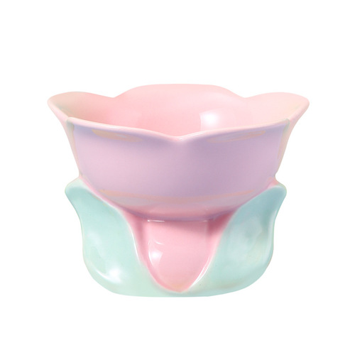 Manufacturer Direct Sale Flower Ceramic Cat Bowl Cat Feeding Dish Pet Bowl Cat Dish Dog Bowl Slanted Mouth Neck Protection Cat Food Bowl New Product