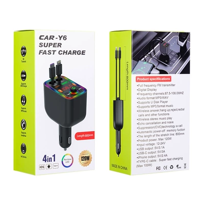 Car mp3 | Auto Accessories Factory Car Bluetooth - y6-bluetooth-ambient-light-super-fast-charging