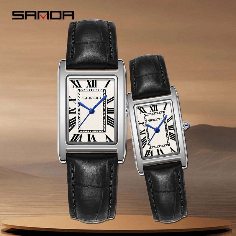 Sanda Factory Direct Sales Hot Selling Quartz Watch Fashionable Light Luxury Square Couple Watch Roman Scale Retro Quartz Watch