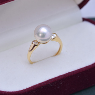 Freshwater pearl 9-10mm white round strong light fine flaw pearl ring S925 silver simple jewelry wholesale