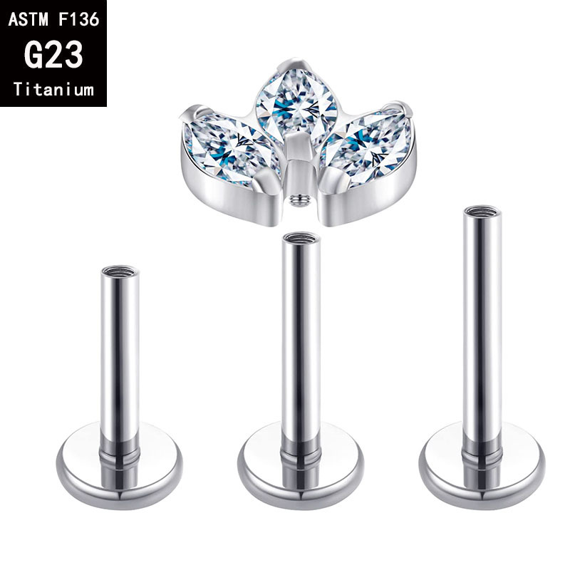 G23 Titanium 1.2mm Internally Threaded Labret Stud Ear Studs Ear Bone Nails F136 Titanium Alloy Piercing Jewelry detail image 9