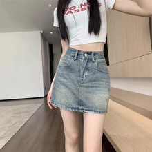 美式辣妹复古牛仔半身裙女春夏2025新款高腰显瘦百搭A字包臀短裙