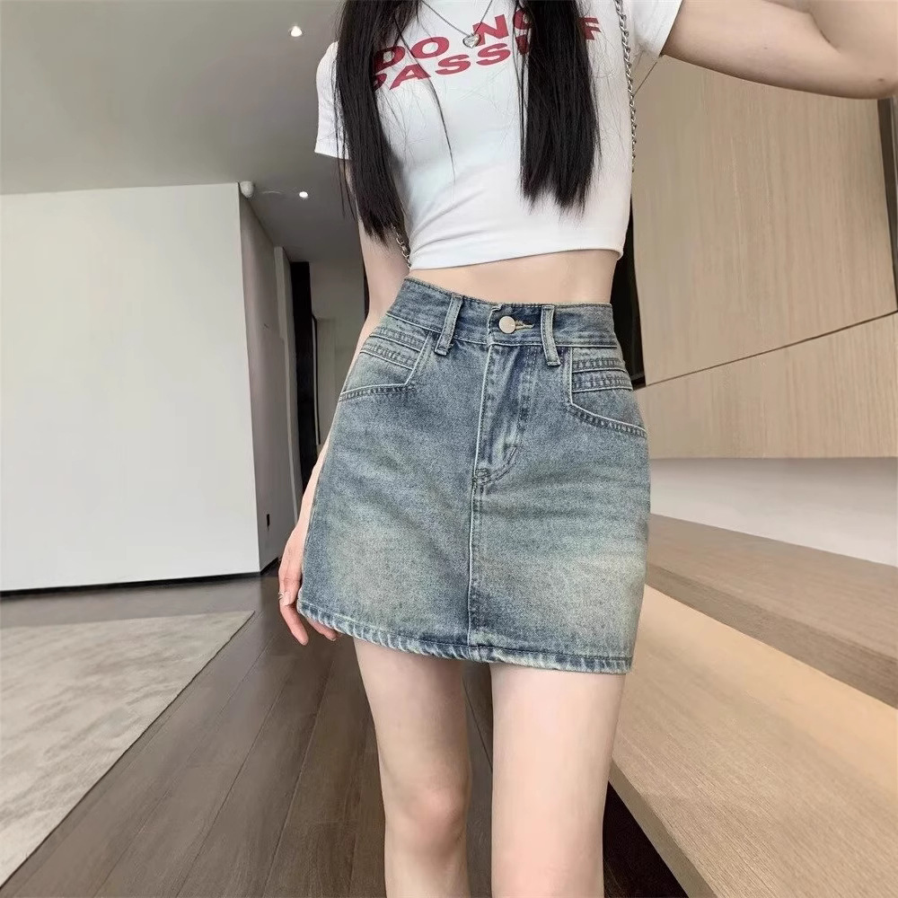 美式辣妹复古牛仔半身裙女春夏2025新款高腰显瘦百搭A字包臀短裙