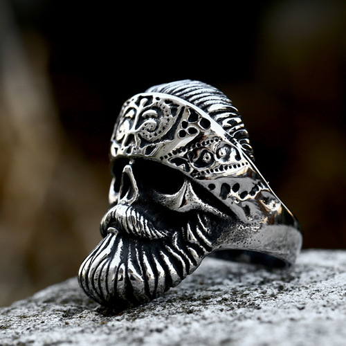 beier foreign trade retro bearded titanium steel ring wholesale punk style domineering stainless steel skull ring