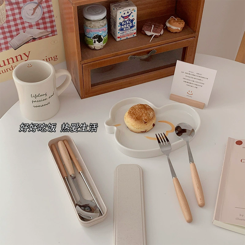  cartoon cute spoon stainless steel for elementary school students, handheld chopsticks, tableware, internet celebrity, wholesale