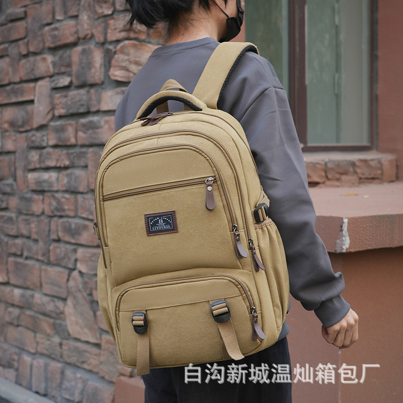 Wholesale Cross-Border Canvas 50-Liter Large-Capacity Backpack for Travel, Business Trips, Student School Bags, New Business Computer Backpacks