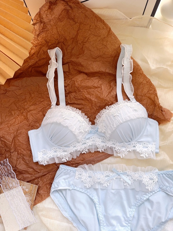 女の子の大きいサイズの下着、甘くてかわいくて快適なブラセット、アンダーワイヤー付き下着、レースの妖精風和風薄型カップ|undefined