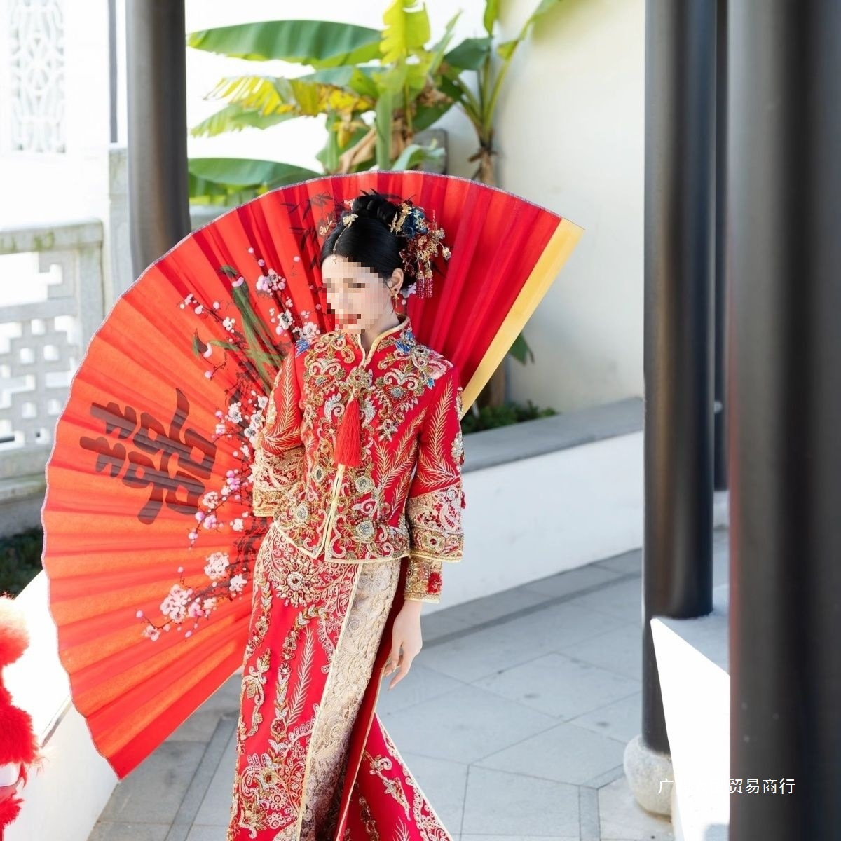 超大挂扇装饰扇中国风工艺绢布大折扇子影楼魔术道具婚庆摄影梅花