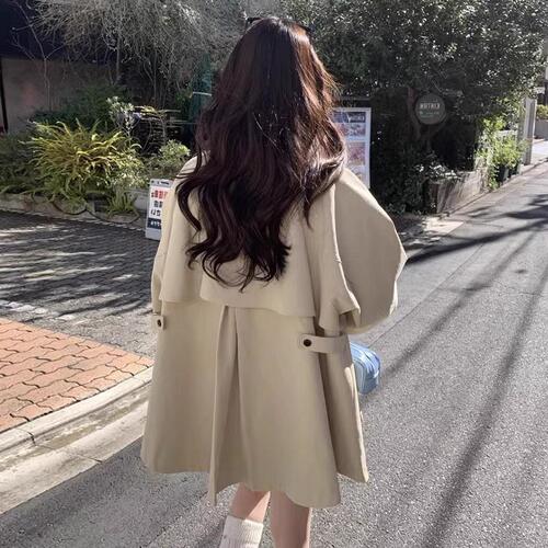 Korean chic autumn retro British-style stand-up collar design sense niche loose long-sleeved trench coat for women