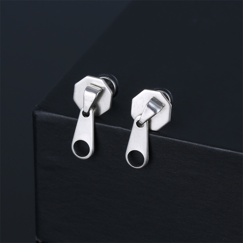 1 Piece Vintage Style Geometric Zipper Plating Stainless Steel Ear Studs display picture 5