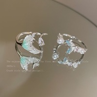 Gradient fish tail zircon opening ring for girls fashionable simple design and index finger ring niche exquisite versatile finger ring