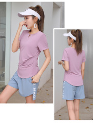 Women's Large Size Yoga Pants Running Fitness Short Sleeve Sports Training Quick Dry Top Loose Summer Elastic Thin New Style