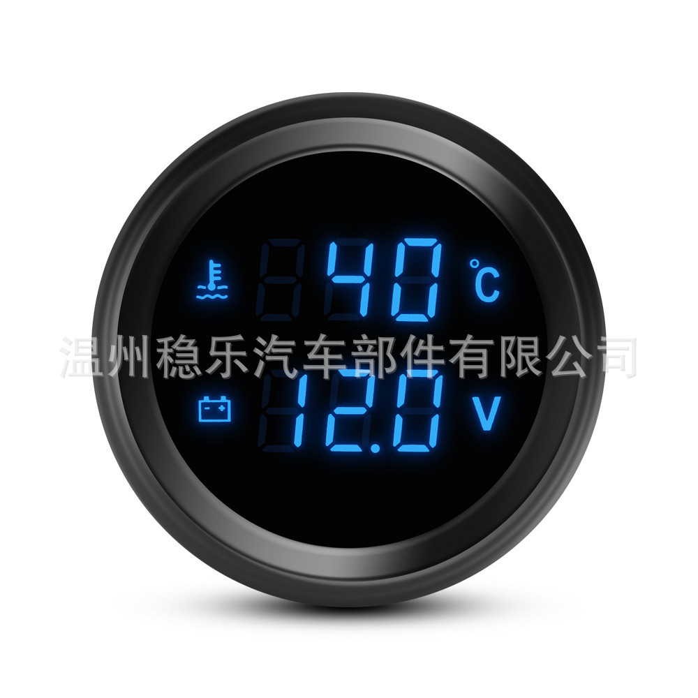 52mm Two-In-One Digital Display Water Temperature and Voltage Meter, 12V/24V Universal, Blue Led Backlight, Car Modification Instrument