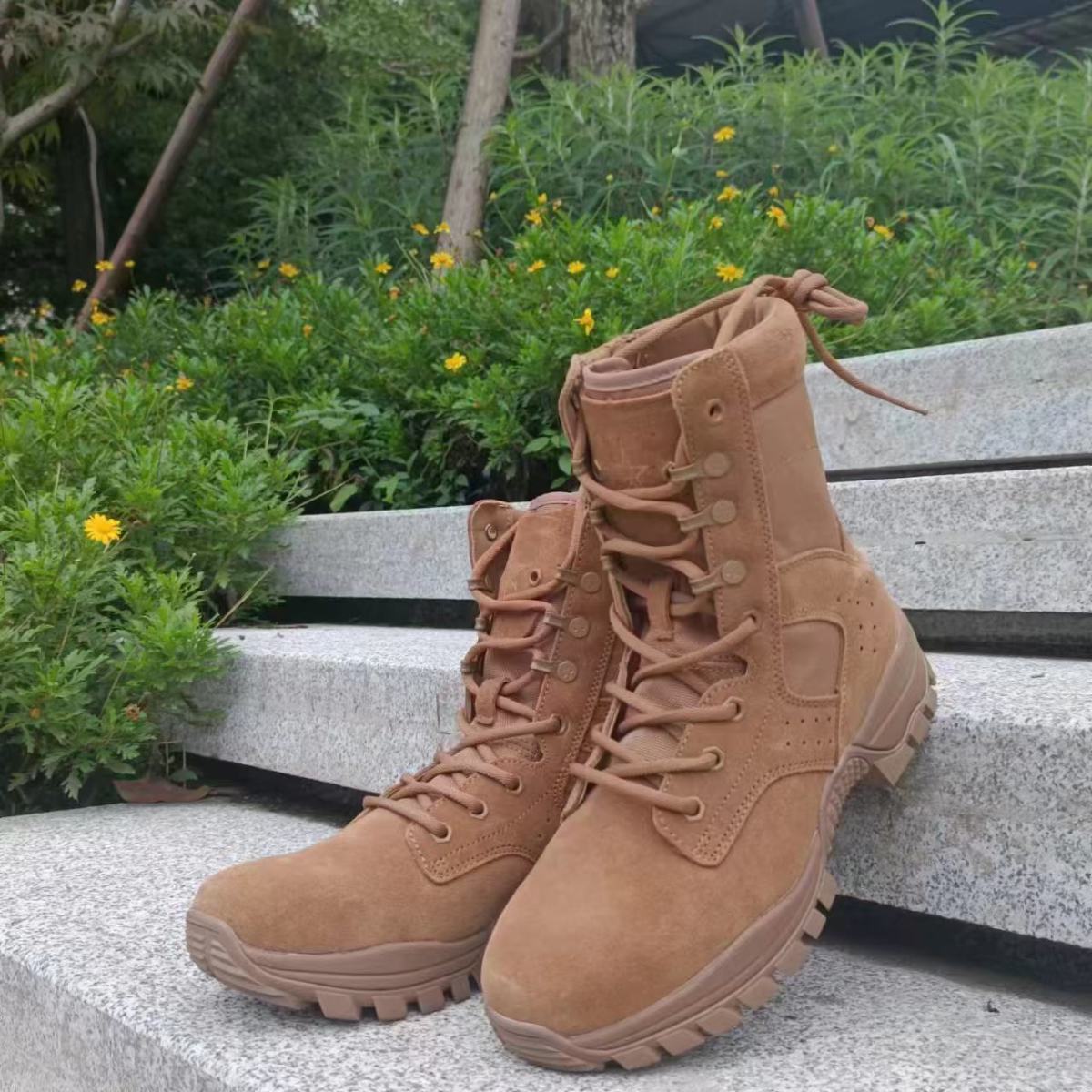 Nuevas botas de entrenamiento tácticas, botas de arena masculinas, ultraligeras, resistentes al desgaste, impermeables, deslizantes, transpirables, montañistas, desérticos, alto marrón.