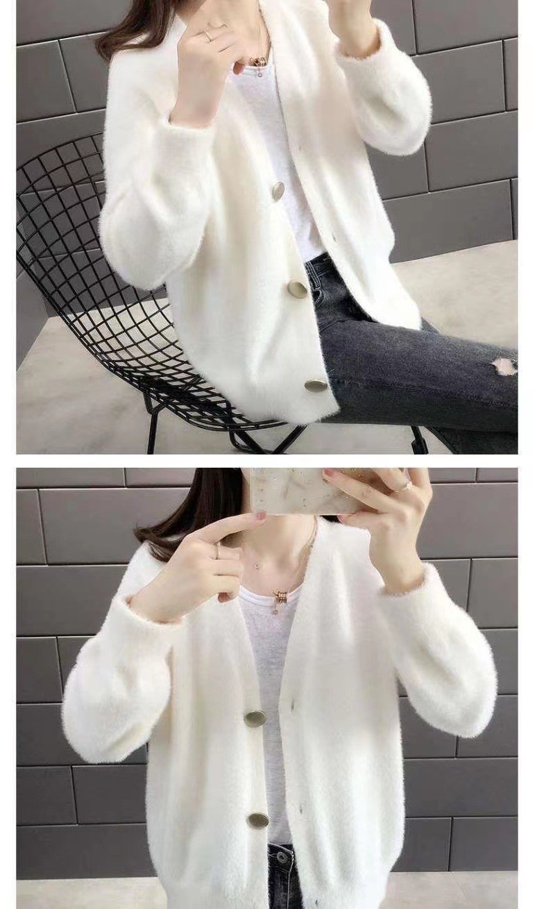 2023 otoño y el invierno nuevo estilo coreano Faux visón terciopelo punto cardigan abrigo suéter de las mujeres corto flojo exterior superior