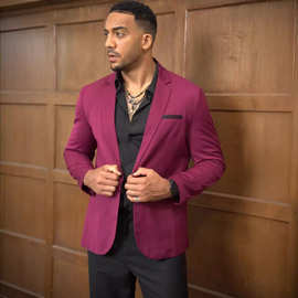跨境外贸男士西服粉色婚礼休闲西装外套商务正装翻领西装