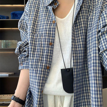 韩系格子衬衫女2024春秋新款百搭宽松慵懒风上衣外搭格纹衬衣外套