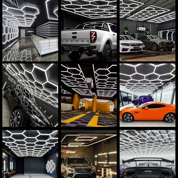 Luz de panal 110V, luz hexagonal transfronteriza para garaje 220V, luz de lavado de autos a prueba de agua, iluminación para estación de trabajo de estética automotriz