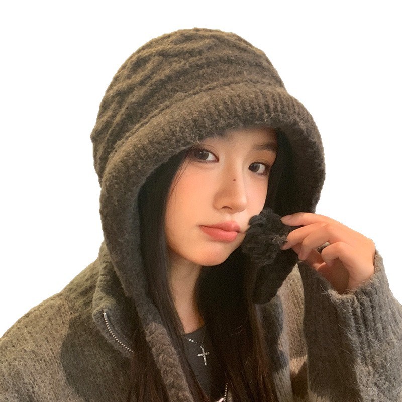 韩版氛围感秋冬季帽子女款时尚百搭针织毛线帽显脸小巴拉克拉法帽|undefined
