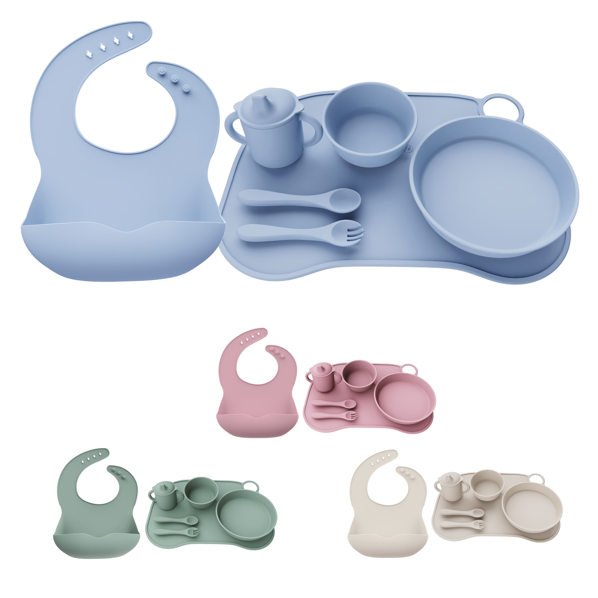 Alimentación del bebé suplemento alimenticio vajilla babero lechón Tazón Cuchara placa babero 12 piezas silicona bebé vajilla traje
