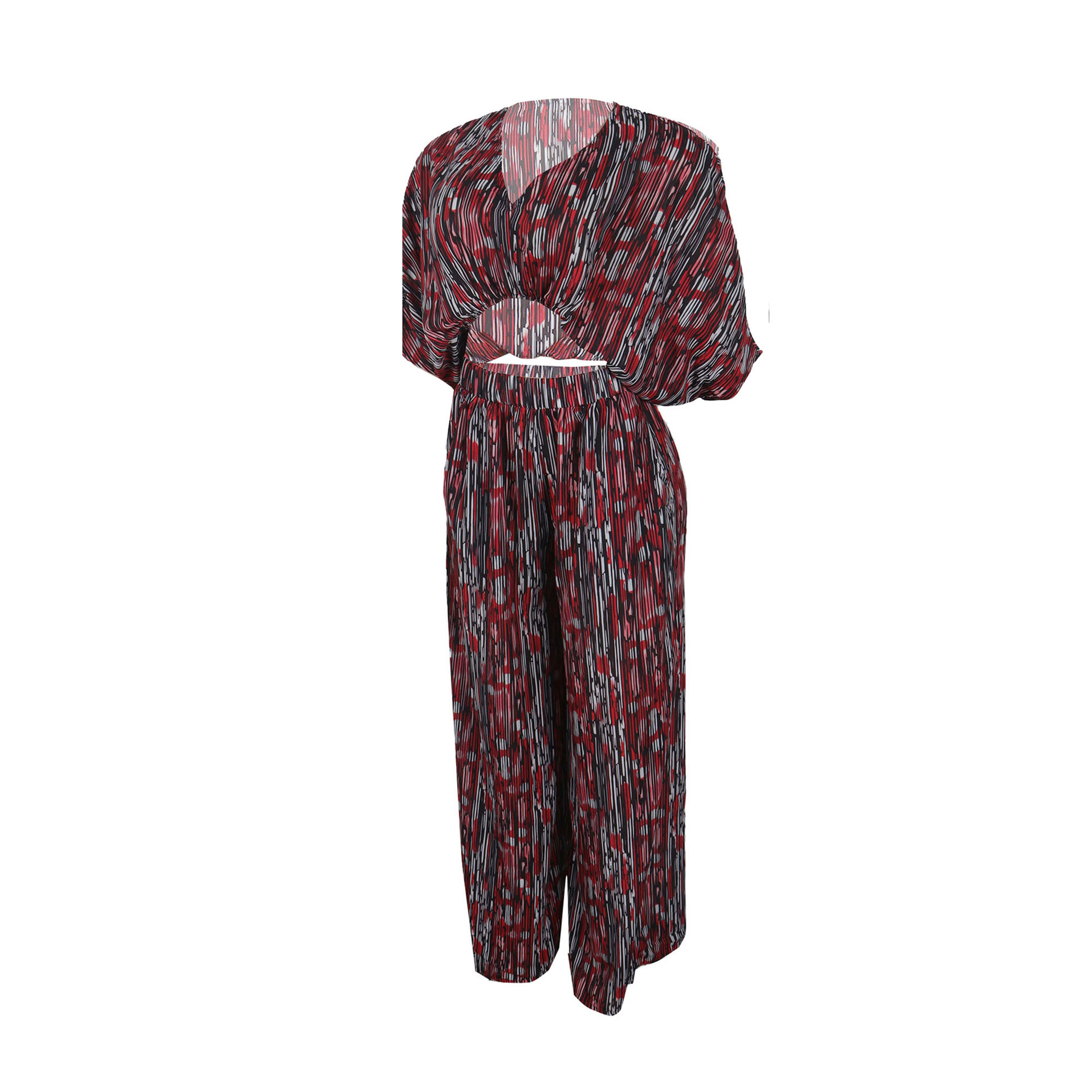 Women Popular Printed Contrast Color V-neck Wide Leg Two Piece Set 6 Women Popular Printed Contrast Color V-neck Wide Leg Two Piece Set