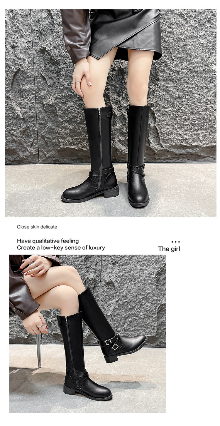 Retro Overknee Stiefel Mit Blockabsatz Für Damen Mit Schnalle_voghion.com