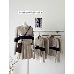 学院风套装长袖针织衫毛衣女2025秋季高腰a字半身裙百褶裙两件套