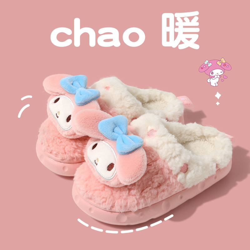 Hello Kitty de los niños zapatillas de algodón de invierno de las niñas lindo genuino interior caliente de la felpa del talón del bolso zapatillas de algodón Sanrio