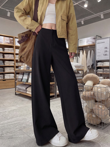 Khaki suit pants for women's summer 2026 new style, loose, small, high-end, drag-feeling straight, wide-leg pants