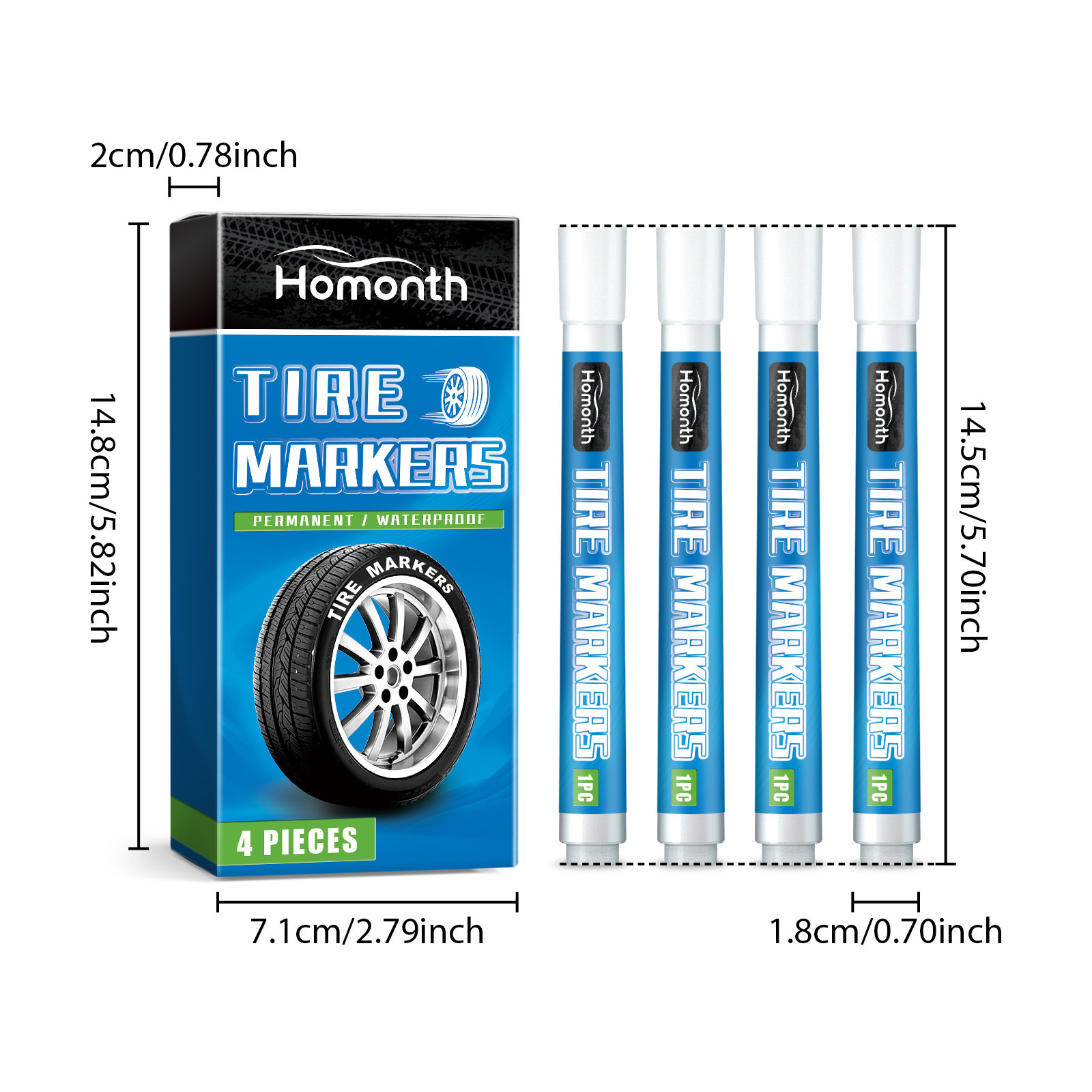 Homonth White Tire Paint Pen, Non-Fading Car Tire Paint Pen, Creative DIY Oil-Based Pen