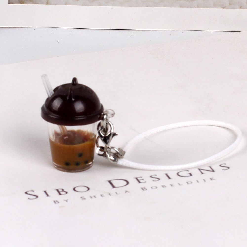 Dollhouse mini modelo de taza de té de leche de perla llaveros accesorios colgantes de muñeca resina miniatura