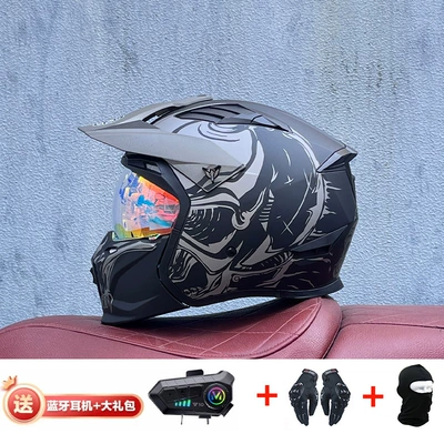 Motorcycle Safety Supplies – Retro Removable 3C Combination Helmet - skull-with-magic-red-y10-external-bluetooth-m