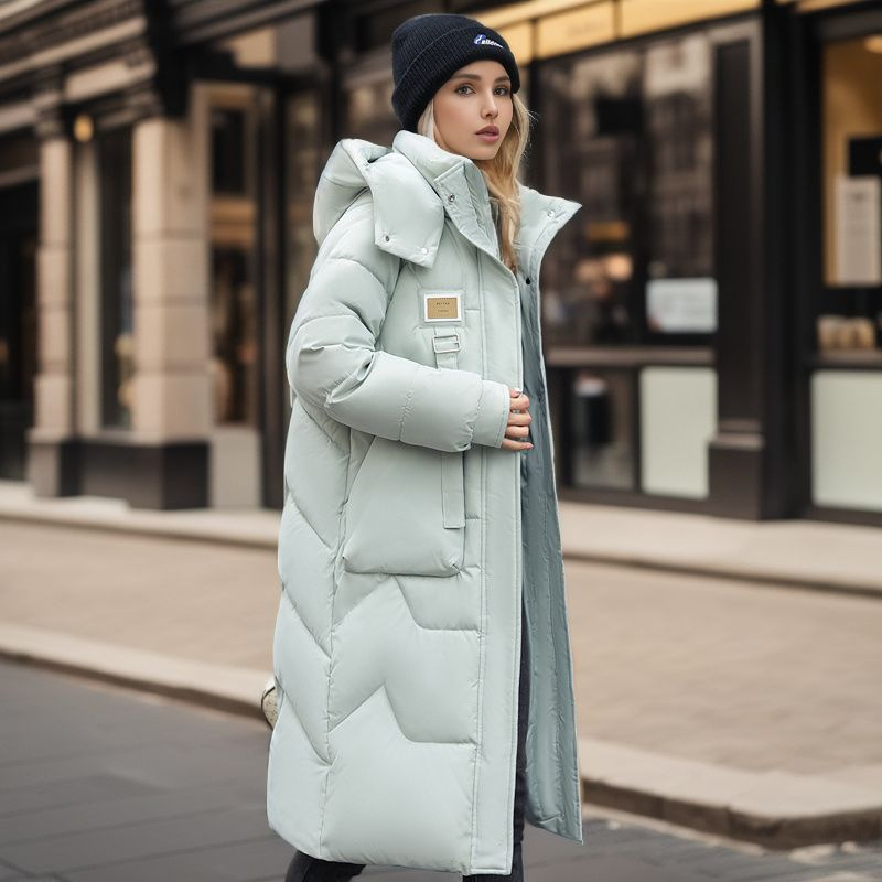 Chapeau détachable d'hiver pour femmes, vêtements rembourrés de coton, épaississement jusqu'aux genoux, nouvelle collection_voghion.com